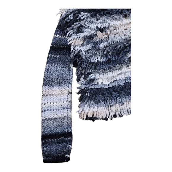 Trina Turk textured shaggy crochet knit striped cardigan in neutral tones - Picture 6 of 10